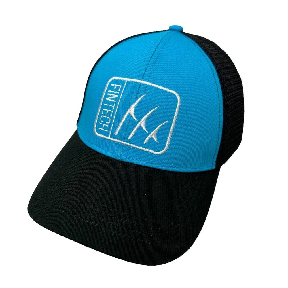 Fintech Trucker Hat Cap Black Blue Snapback Adjustable Mesh Back Fishing